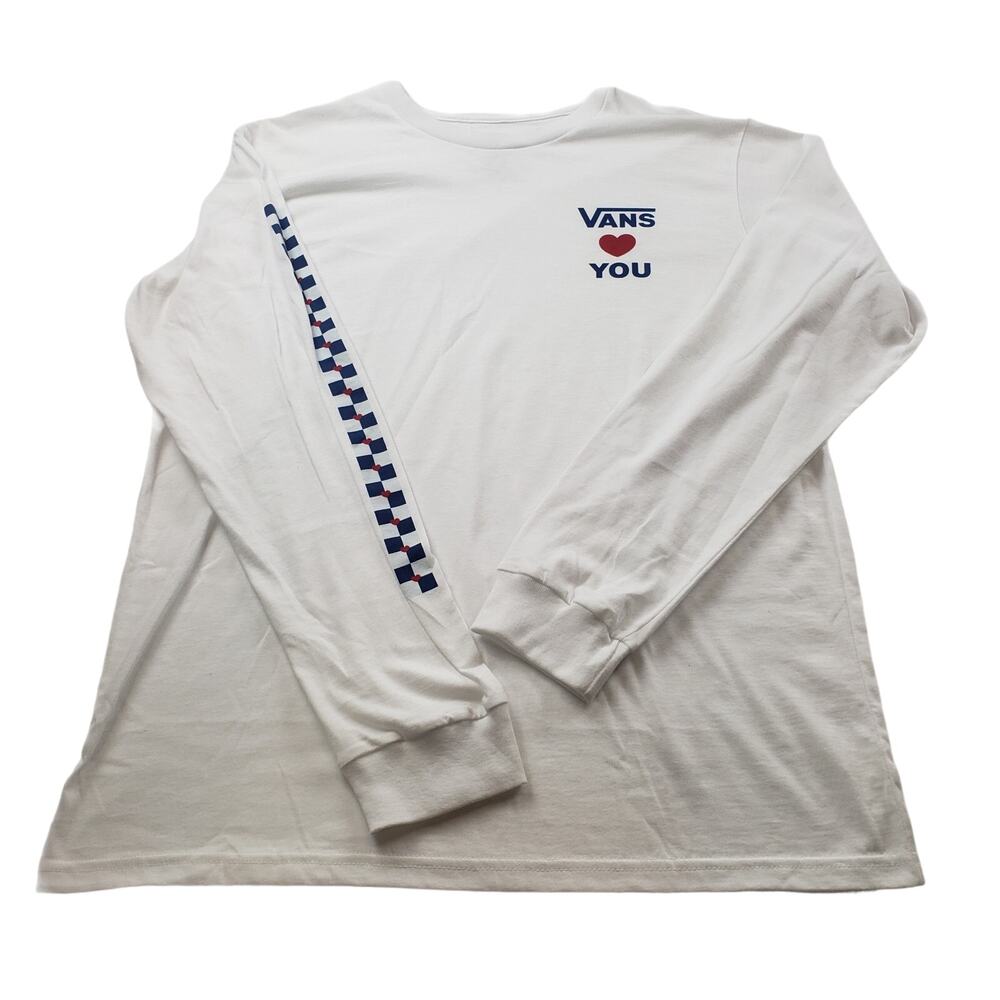 Vans Shirt Junior XL 14+ Long Sleeve White Hearts Classic Fit T-Shirt Top Skater